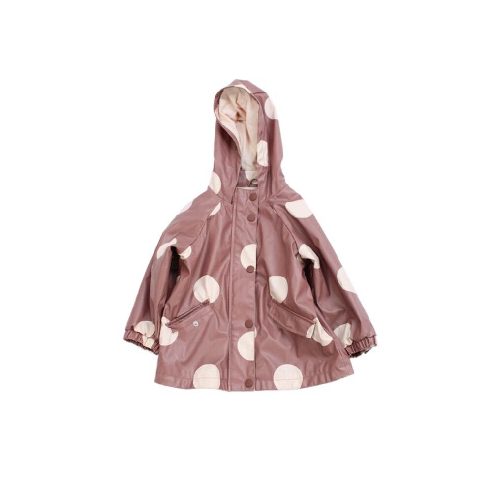 Zara Girls Front Zip Hooded Polka Dot Rain Coat Brown Pink Size 18-24 Months